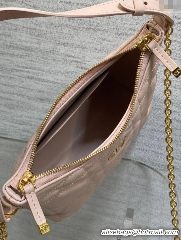 Sophisticated Dior Miss Caro Diorling Mini Bag with Chain in Macrocannage Lambskin M6285 Powder Pink 2025
