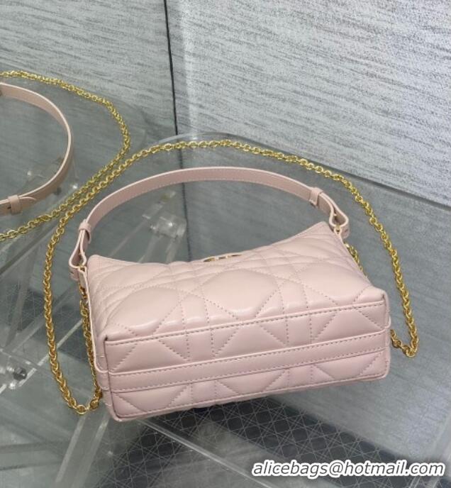 Sophisticated Dior Miss Caro Diorling Mini Bag with Chain in Macrocannage Lambskin M6285 Powder Pink 2025