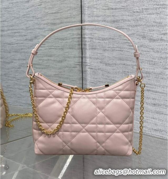 Sophisticated Dior Miss Caro Diorling Mini Bag with Chain in Macrocannage Lambskin M6285 Powder Pink 2025