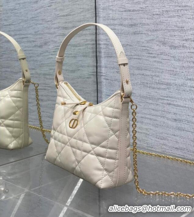 Buy Fashionable Dior Miss Caro Diorling Mini Bag with Chain in Macrocannage Lambskin M6285 White 2025