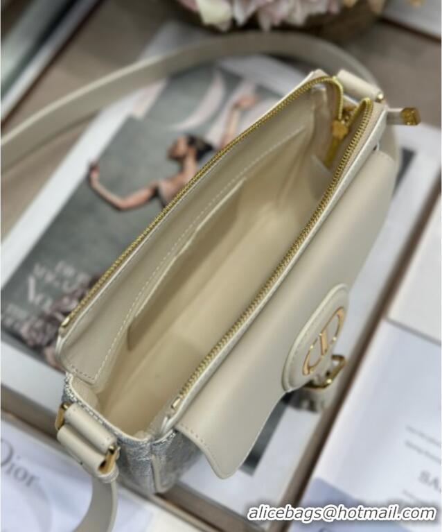 Super Quality Dior Small 30 Montaigne Pocket Bag in Blue Oblique Chambray with Raffia Effect and White Calfskin 6027 202