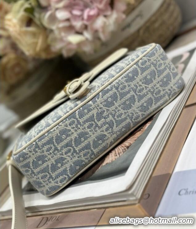 Super Quality Dior Small 30 Montaigne Pocket Bag in Blue Oblique Chambray with Raffia Effect and White Calfskin 6027 202
