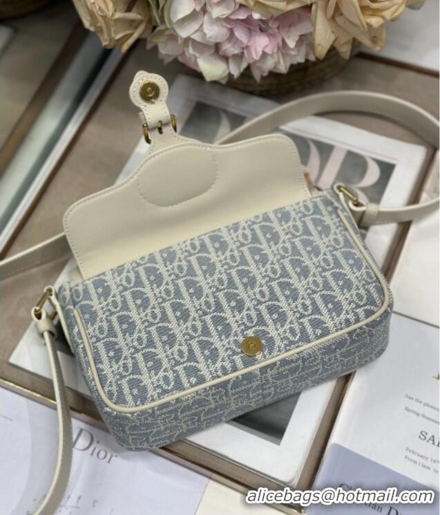 Super Quality Dior Small 30 Montaigne Pocket Bag in Blue Oblique Chambray with Raffia Effect and White Calfskin 6027 202