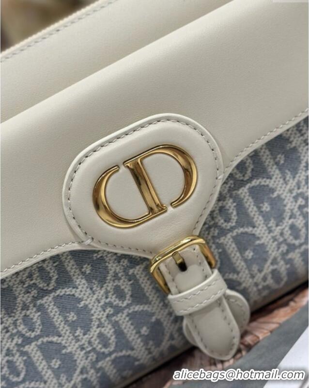 Super Quality Dior Small 30 Montaigne Pocket Bag in Blue Oblique Chambray with Raffia Effect and White Calfskin 6027 202