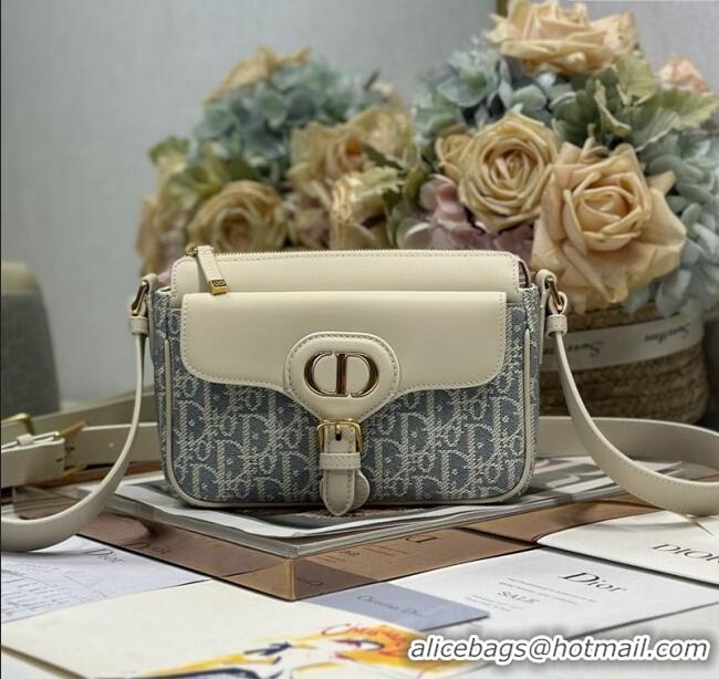 Super Quality Dior Small 30 Montaigne Pocket Bag in Blue Oblique Chambray with Raffia Effect and White Calfskin 6027 202