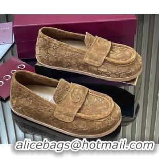 Stylish Gucci GG Suede Flat Loafers Dark Beige 2025 GG082804