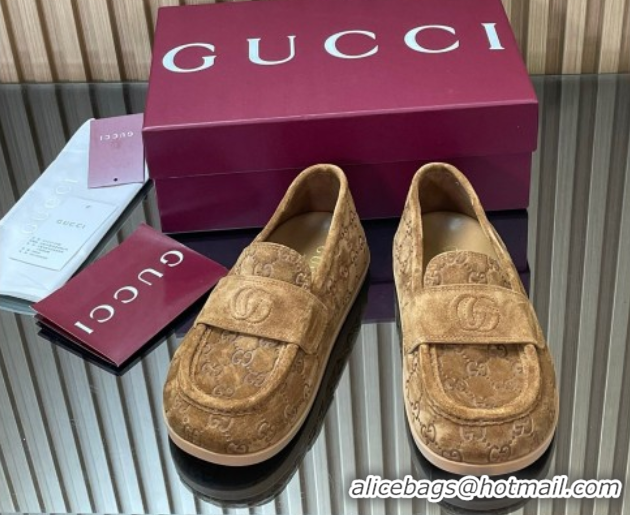 Stylish Gucci GG Suede Flat Loafers Dark Beige 2025 GG082804