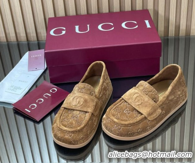 Stylish Gucci GG Suede Flat Loafers Dark Beige 2025 GG082804