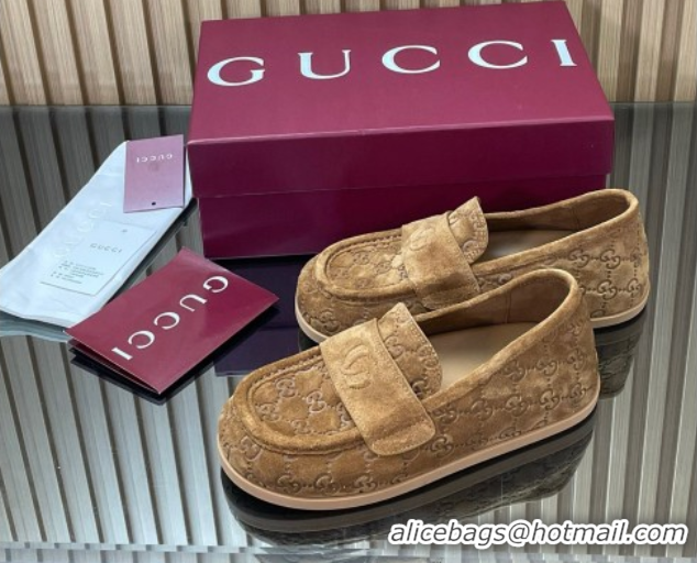 Stylish Gucci GG Suede Flat Loafers Dark Beige 2025 GG082804