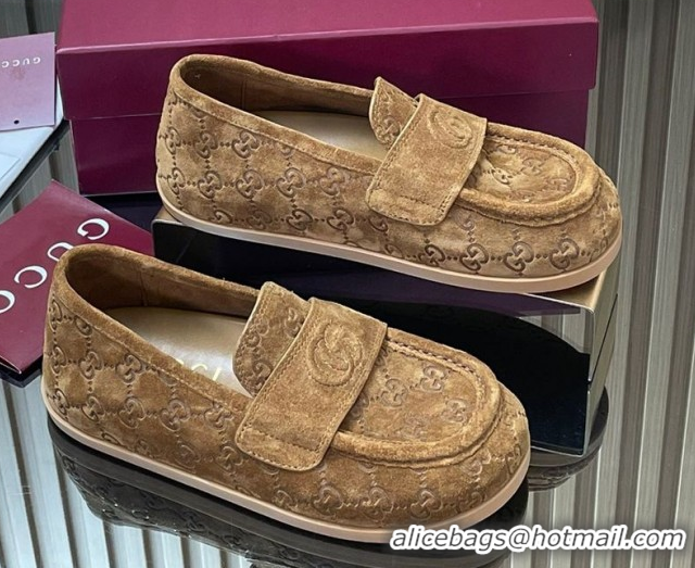 Stylish Gucci GG Suede Flat Loafers Dark Beige 2025 GG082804
