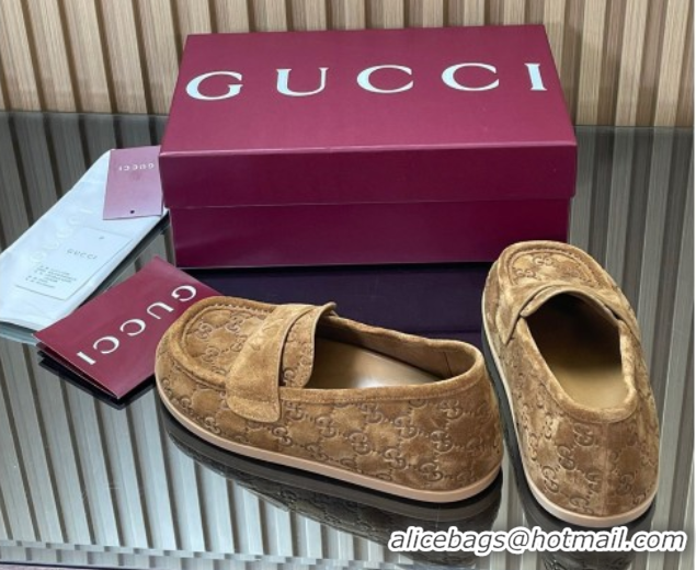 Stylish Gucci GG Suede Flat Loafers Dark Beige 2025 GG082804