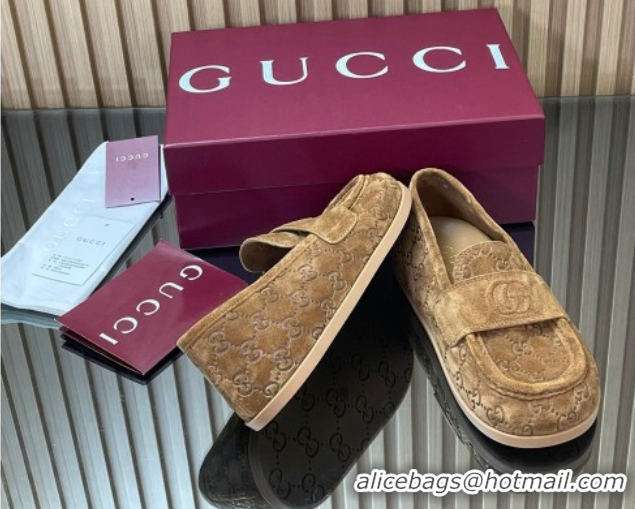 Stylish Gucci GG Suede Flat Loafers Dark Beige 2025 GG082804