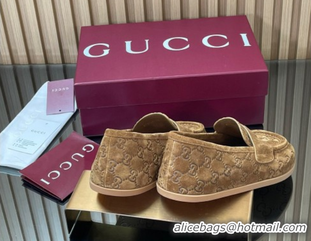 Stylish Gucci GG Suede Flat Loafers Dark Beige 2025 GG082804