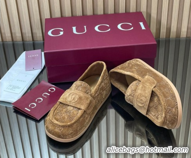 Stylish Gucci GG Suede Flat Loafers Dark Beige 2025 GG082804