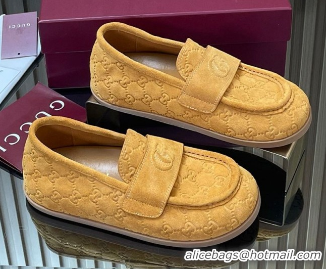 Modern Gucci GG Suede Flat Loafers Yellow 2025 GG082804