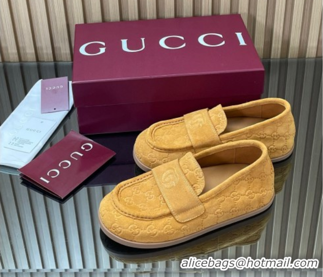 Modern Gucci GG Suede Flat Loafers Yellow 2025 GG082804