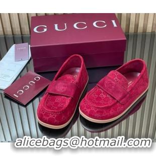 Sumptuous Gucci GG Suede Flat Loafers Red 2025 GG082804