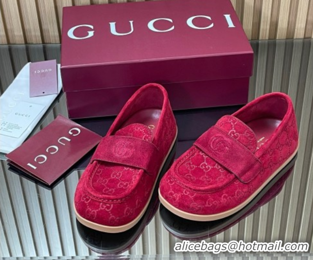 Sumptuous Gucci GG Suede Flat Loafers Red 2025 GG082804