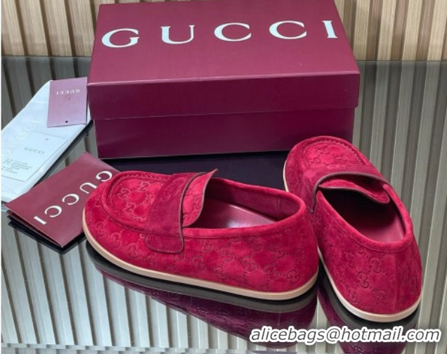 Sumptuous Gucci GG Suede Flat Loafers Red 2025 GG082804