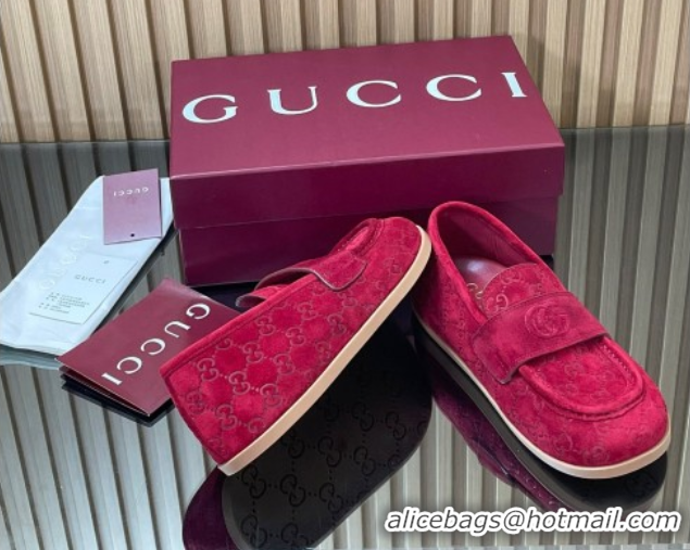 Sumptuous Gucci GG Suede Flat Loafers Red 2025 GG082804