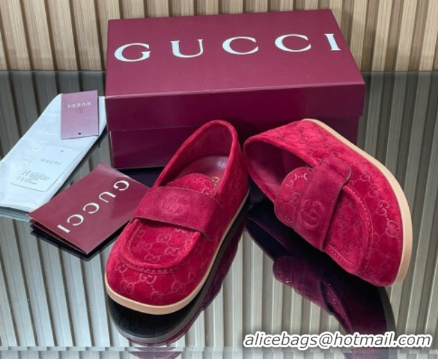 Sumptuous Gucci GG Suede Flat Loafers Red 2025 GG082804