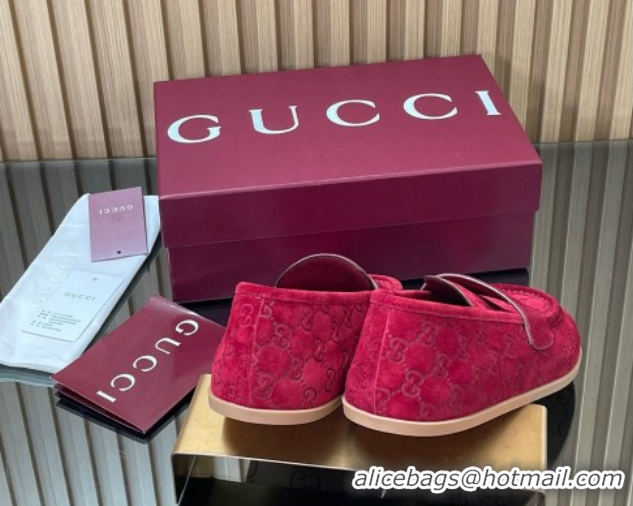 Sumptuous Gucci GG Suede Flat Loafers Red 2025 GG082804