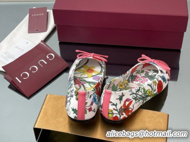 Crafted Gucci Flora Printed Ballet Flats White/Pink 840726