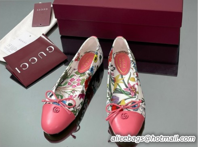 Crafted Gucci Flora Printed Ballet Flats White/Pink 840726