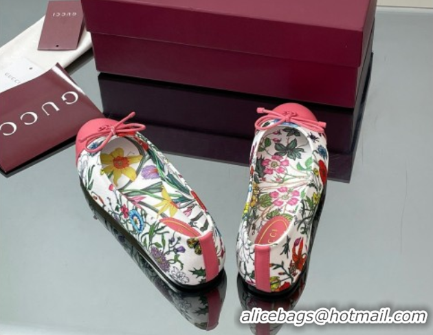 Crafted Gucci Flora Printed Ballet Flats White/Pink 840726
