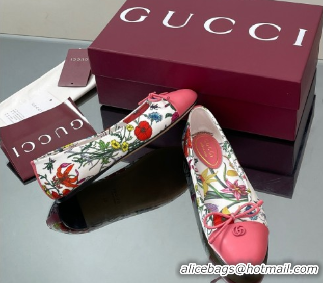 Crafted Gucci Flora Printed Ballet Flats White/Pink 840726