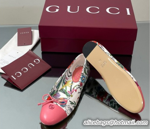 Crafted Gucci Flora Printed Ballet Flats White/Pink 840726