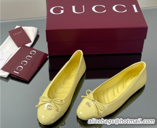 Classic Hot Gucci Leather Ballet Flats with Double G Yellow 835805