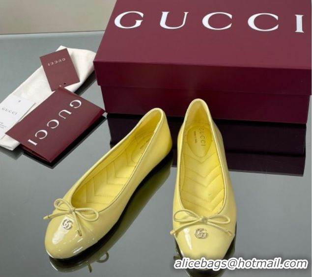Classic Hot Gucci Leather Ballet Flats with Double G Yellow 835805