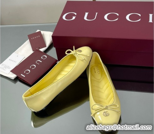 Classic Hot Gucci Leather Ballet Flats with Double G Yellow 835805