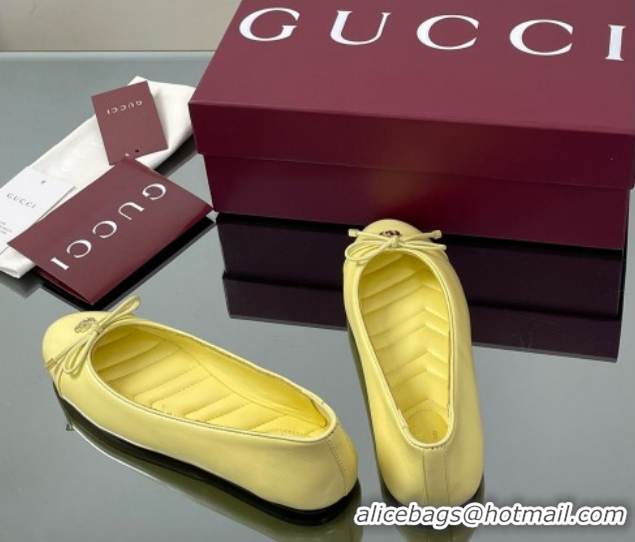 Classic Hot Gucci Leather Ballet Flats with Double G Yellow 835805