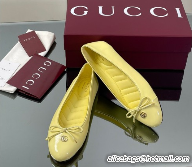 Classic Hot Gucci Leather Ballet Flats with Double G Yellow 835805