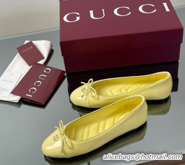 Classic Hot Gucci Leather Ballet Flats with Double G Yellow 835805