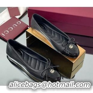 Luxury Gucci Leather Ballet Flats with Double G Black 835805