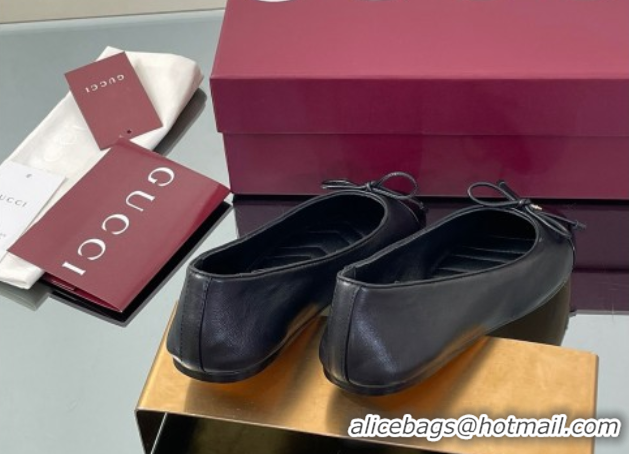 Luxury Gucci Leather Ballet Flats with Double G Black 835805