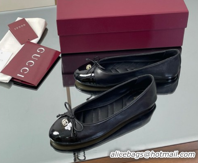 Luxury Gucci Leather Ballet Flats with Double G Black 835805