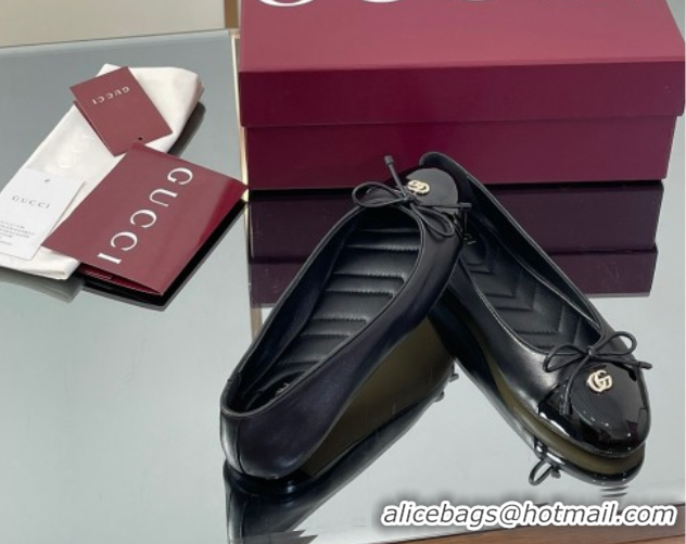 Luxury Gucci Leather Ballet Flats with Double G Black 835805