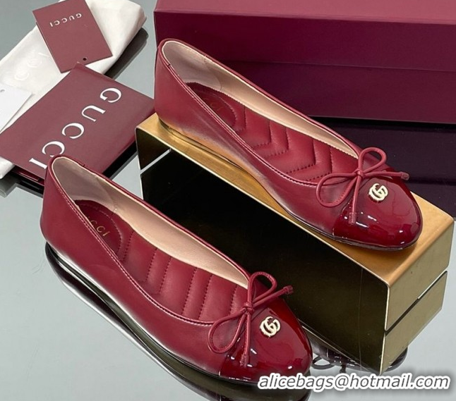 Perfect Gucci Leather Ballet Flats with Double G Ancora Red 835805