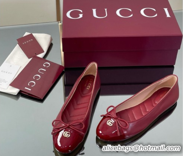 Perfect Gucci Leather Ballet Flats with Double G Ancora Red 835805