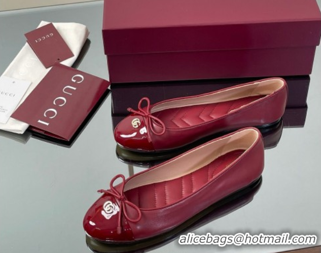 Perfect Gucci Leather Ballet Flats with Double G Ancora Red 835805