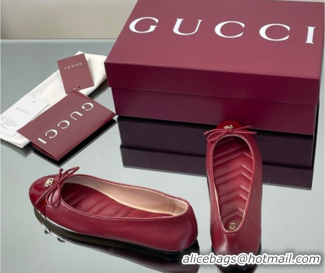 Perfect Gucci Leather Ballet Flats with Double G Ancora Red 835805