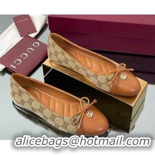 Buy Discount Gucci GG Canvas Ballet Flats with Double G Beige/Brown 835805