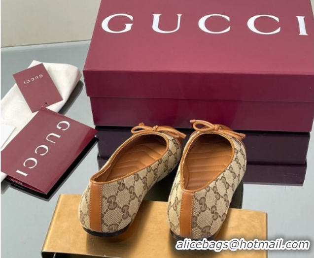 Buy Discount Gucci GG Canvas Ballet Flats with Double G Beige/Brown 835805