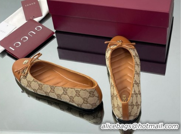 Buy Discount Gucci GG Canvas Ballet Flats with Double G Beige/Brown 835805