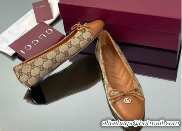Buy Discount Gucci GG Canvas Ballet Flats with Double G Beige/Brown 835805