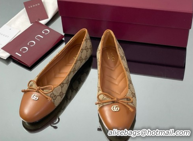 Buy Discount Gucci GG Canvas Ballet Flats with Double G Beige/Brown 835805